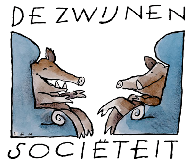 Logo van De  Zwijnensociëteit, cartoon: Len Munnik