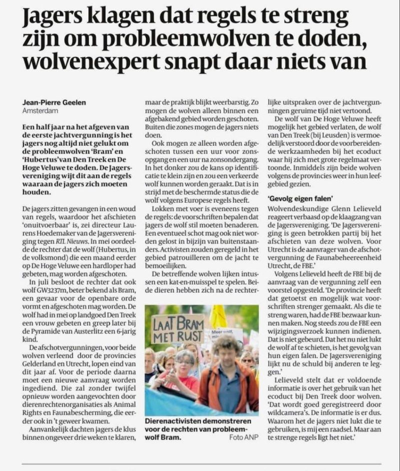 Image for the Tweet beginning: Wolvenexpert meent positie Bram te